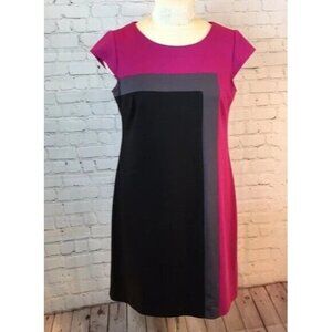 R&K Originals Dress Pink Gray Black Color Block Print Cap Sleeve Large